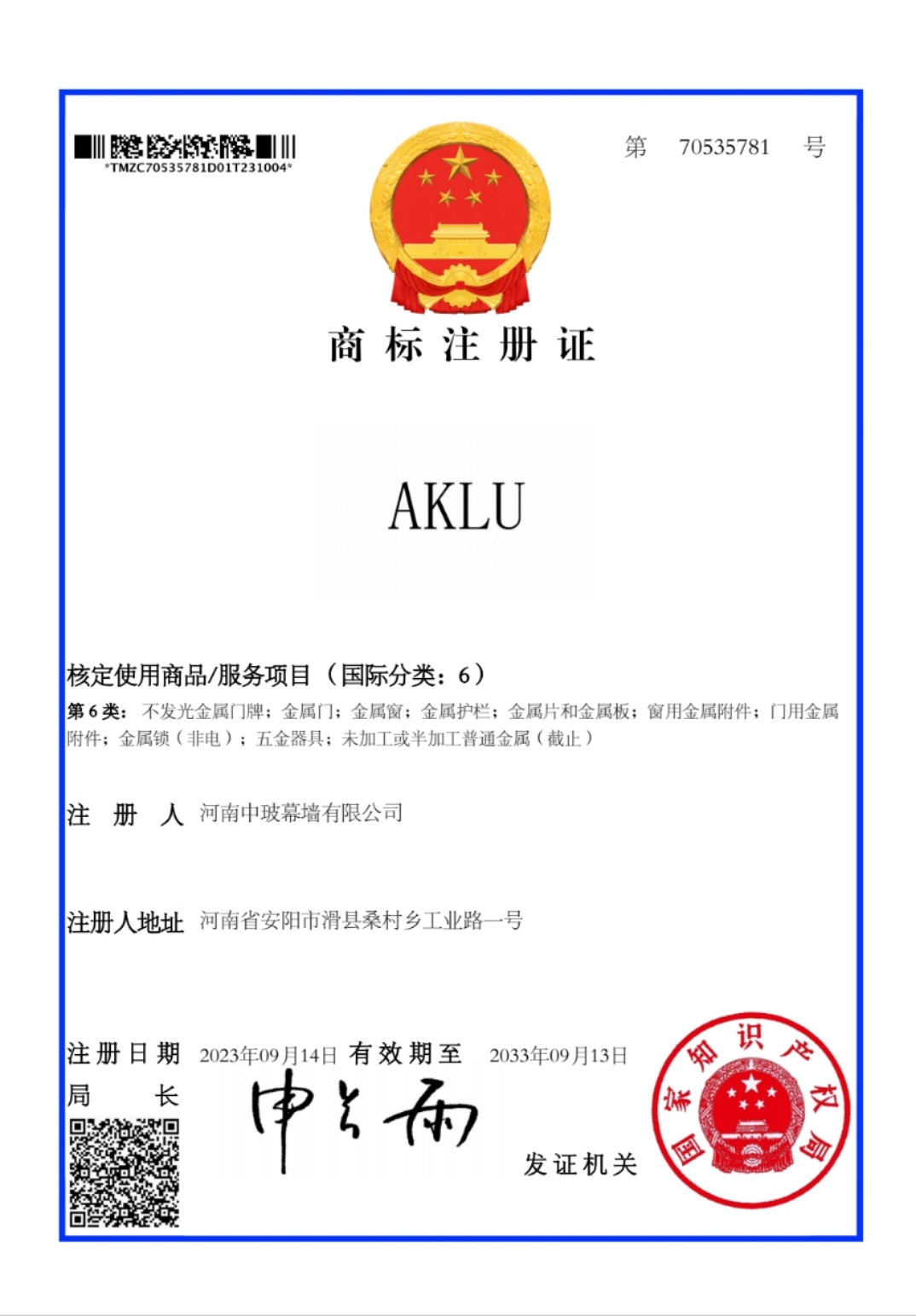 AKLU Class 6 Trademark